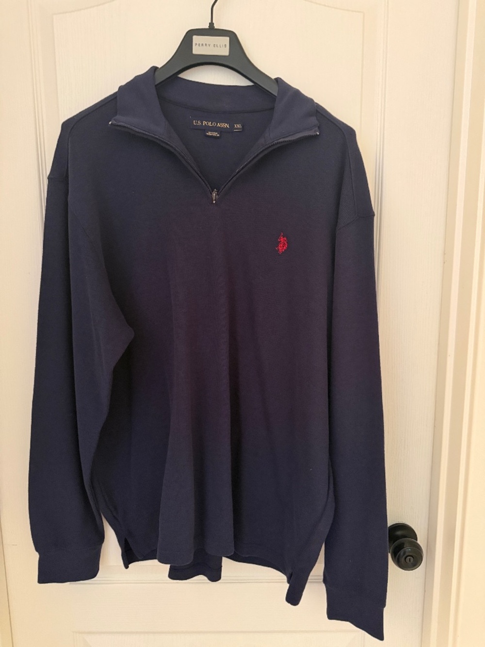 U.S. Polo Assn. Navy Quarter-Zip Sweater with Red Logo
